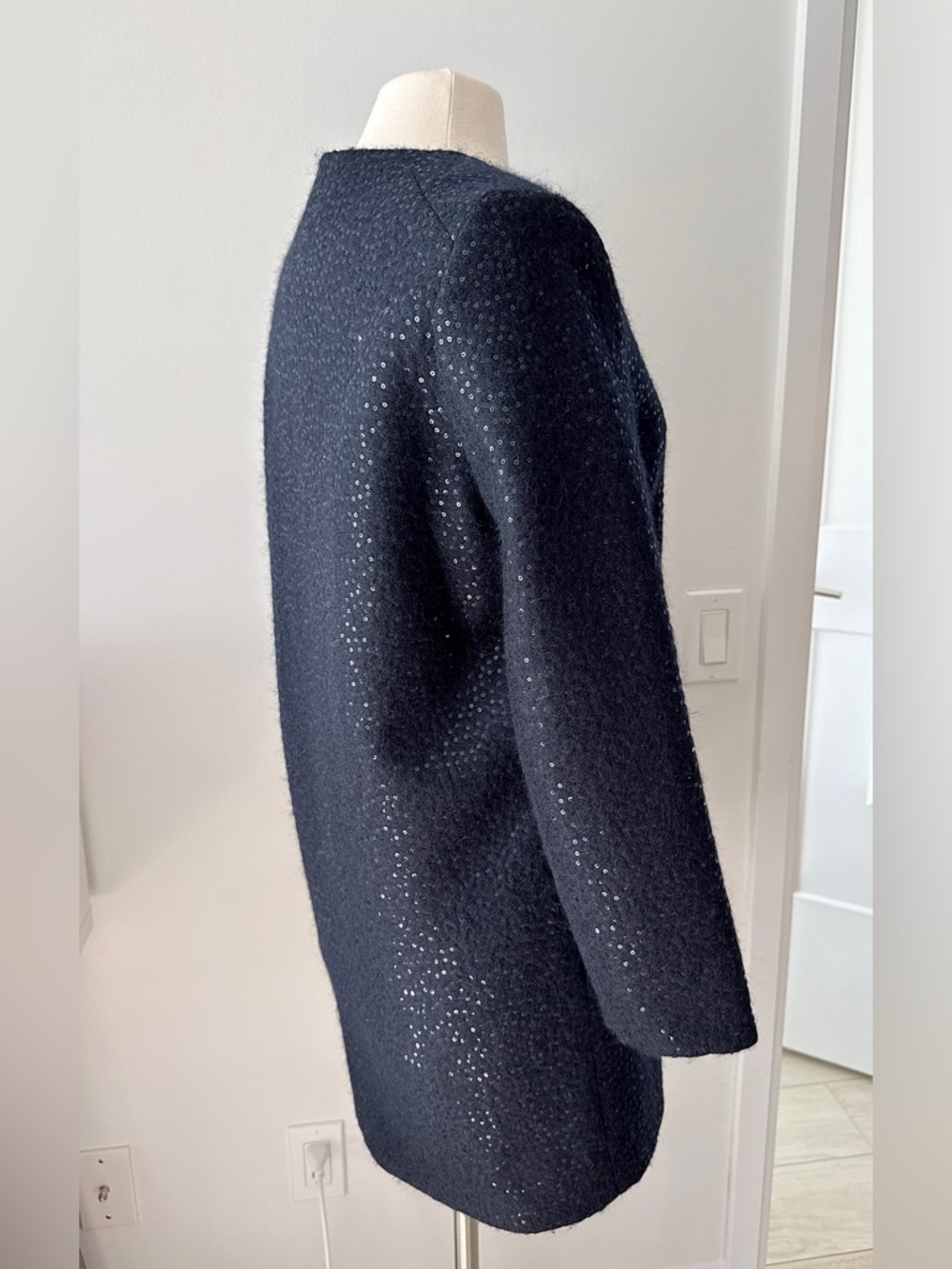 COS Wool Blend Sequin Classic Coat Dark Navy EU 34 (XS–S) NWOT - Picture 7 of 15